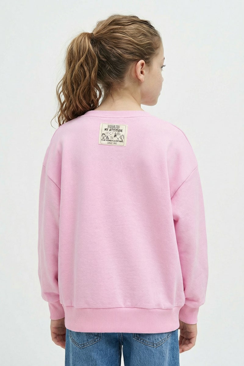 DeFacto Pink Girl Girl Snoopy Oversize Crew Neck Soft Lining Sweatshirt Casual - Image 4